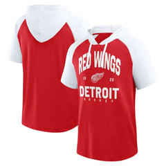 NHL Red Detroit Red Wings Logo Athletic Prime Raglan Short Sleeve Pullover Hoodie