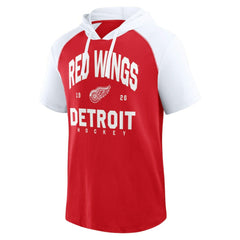 NHL Red Detroit Red Wings Logo Athletic Prime Raglan Short Sleeve Pullover Hoodie