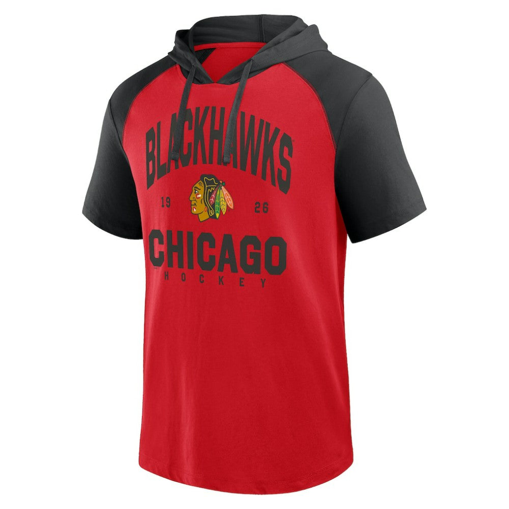NHL Red Chicago Blackhawks Logo Athletic Prime Raglan Short Sleeve Pullover Hoodie