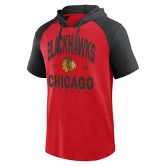 NHL Red Chicago Blackhawks Logo Athletic Prime Raglan Short Sleeve Pullover Hoodie
