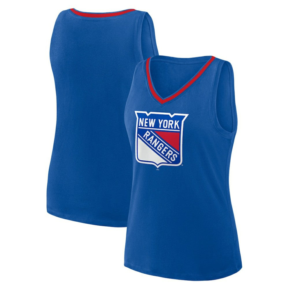 NHL Blue New York Rangers Logo Athletic Women's Stellar Win V-Neck Tank Top