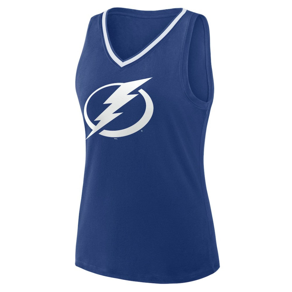 NHL Blue Tampa Bay Lightning Logo Athletic Women's Stellar Win V-Neck Tank Top