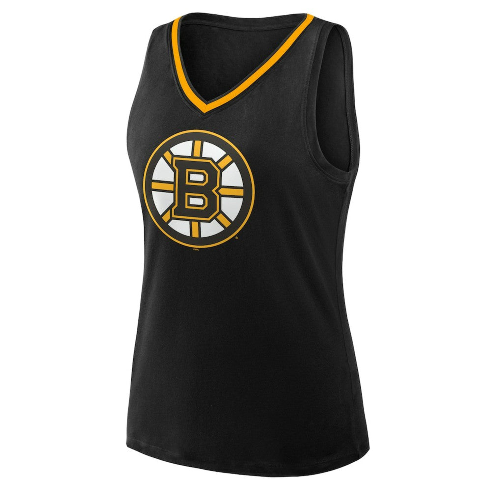 NHL Black Boston Bruins Logo Athletic Women's Stellar Win V-Neck Tank Top