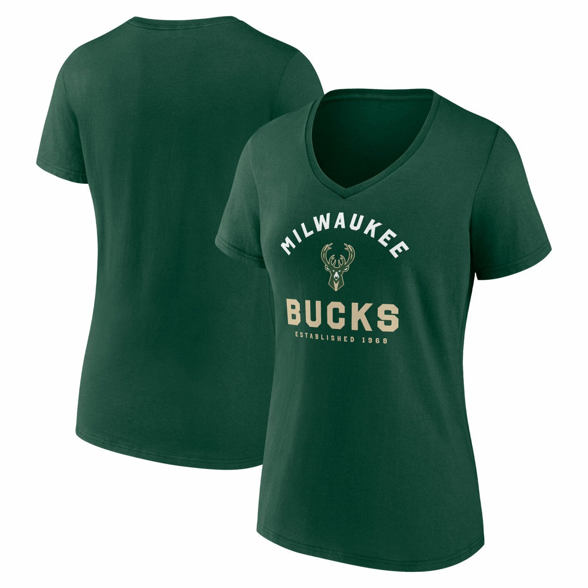 NBA Milwaukee Bucks Logo Athletic Women's Unrivaled V-Neck T-Shirt