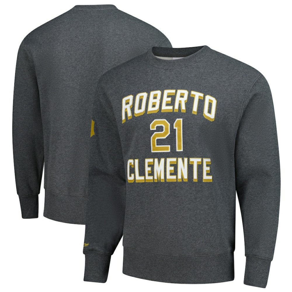 MLB Roberto Clemente Pittsburgh Pirates Mitchell & Ness Legends Collection Vintage Logo Name & Number Fleece Pullover Sweatshirt