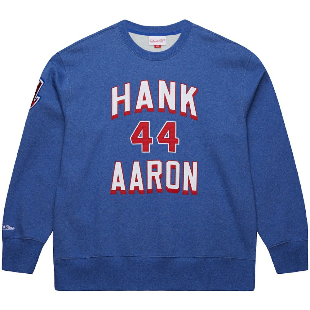 MLB Hank Aaron Atlanta Braves Mitchell & Ness Legends Collection Vintage Logo Fleece Name & Number Pullover Sweatshirt
