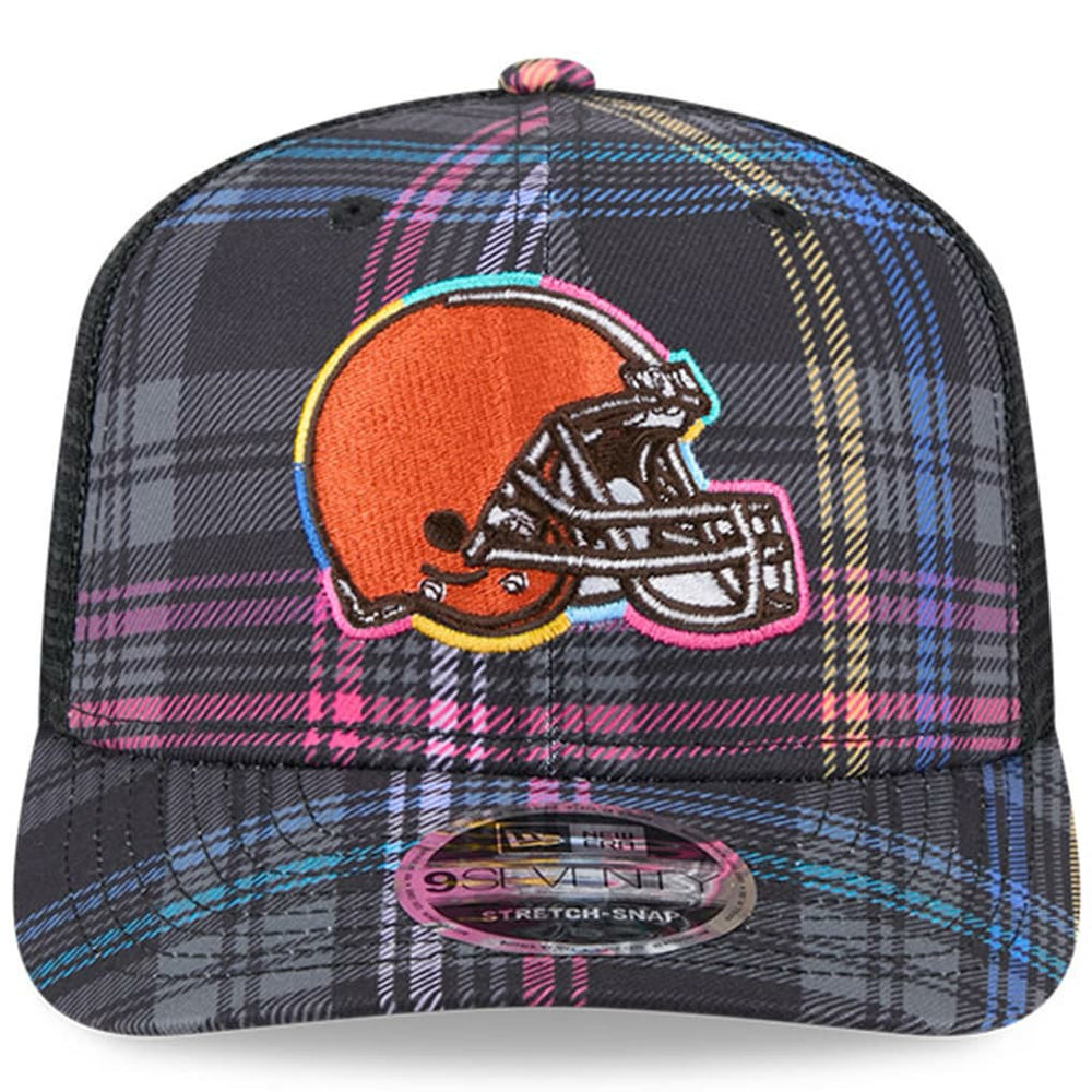 2024 NFL Crucial Catch Plaid 9SEVENTY Trucker Snapback Hat - Cleveland Browns