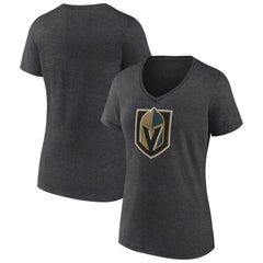 NHL Charcoal Vegas Golden Knights Women's Primary Logo V-Neck T-Shirt