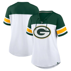 Women's Athena Rhinestone Lace-Up V-Neck T-Shirt - Green Bay Packers