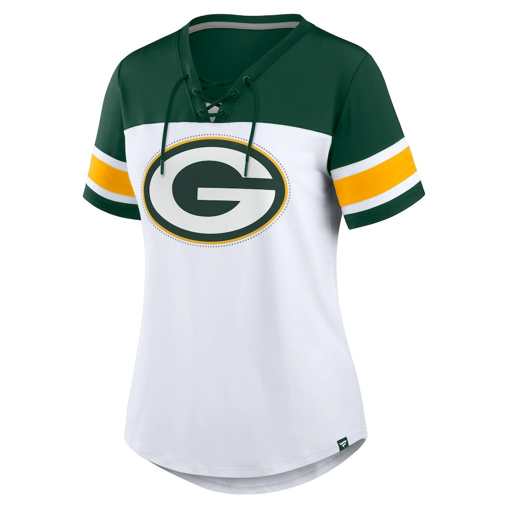 Women's Athena Rhinestone Lace-Up V-Neck T-Shirt - Green Bay Packers