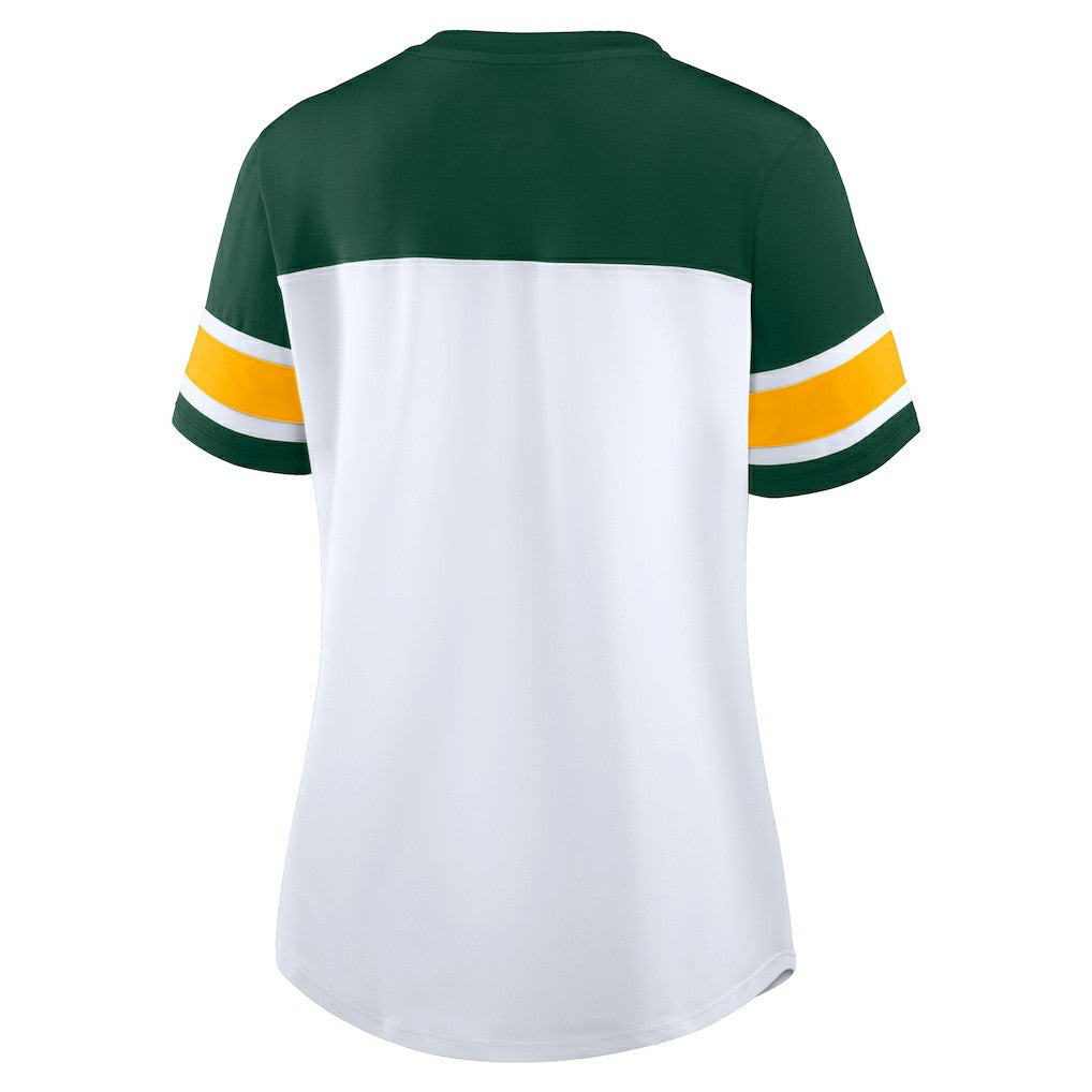 Women's Athena Rhinestone Lace-Up V-Neck T-Shirt - Green Bay Packers