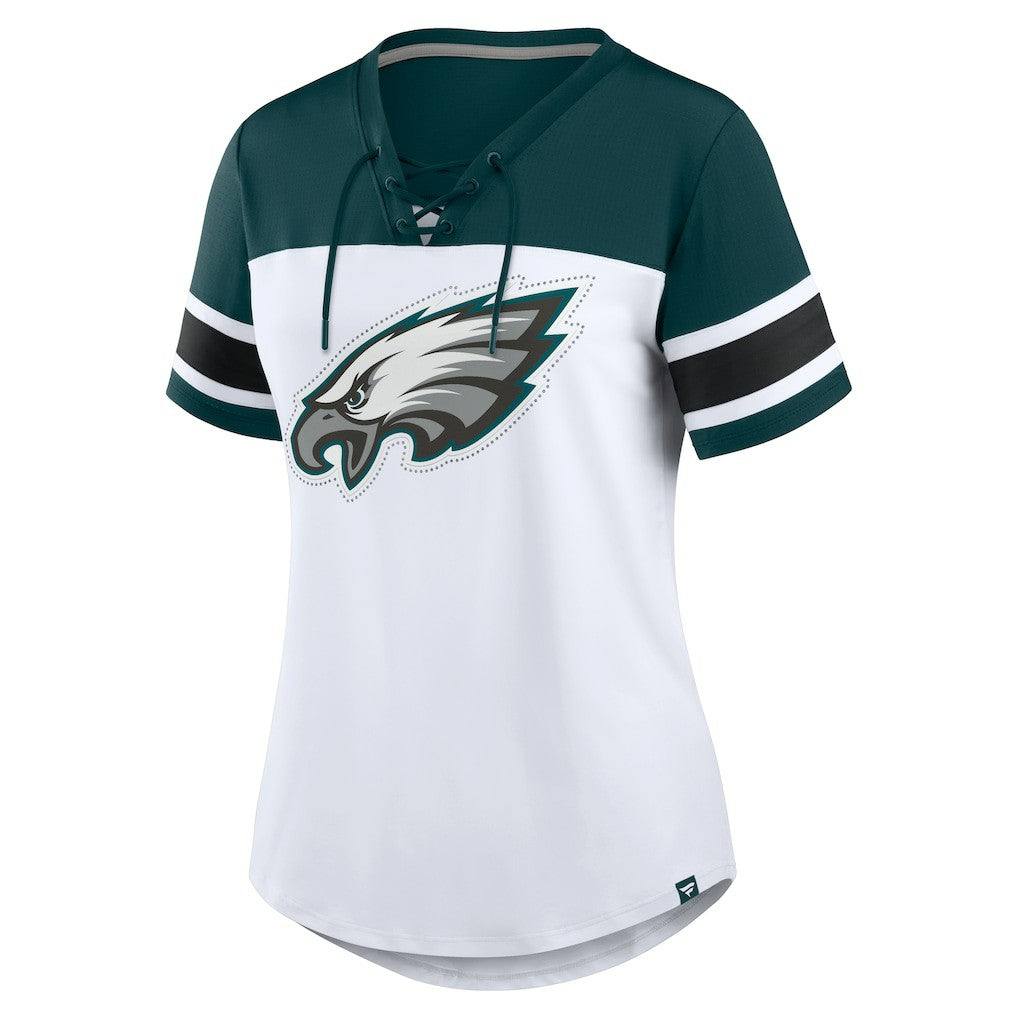 Women's Athena Rhinestone Lace-Up V-Neck T-Shirt - Philadelphia Eagles