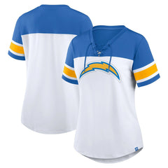 Women's Athena Rhinestone Lace-Up V-Neck T-Shirt - Los Angeles Chargers