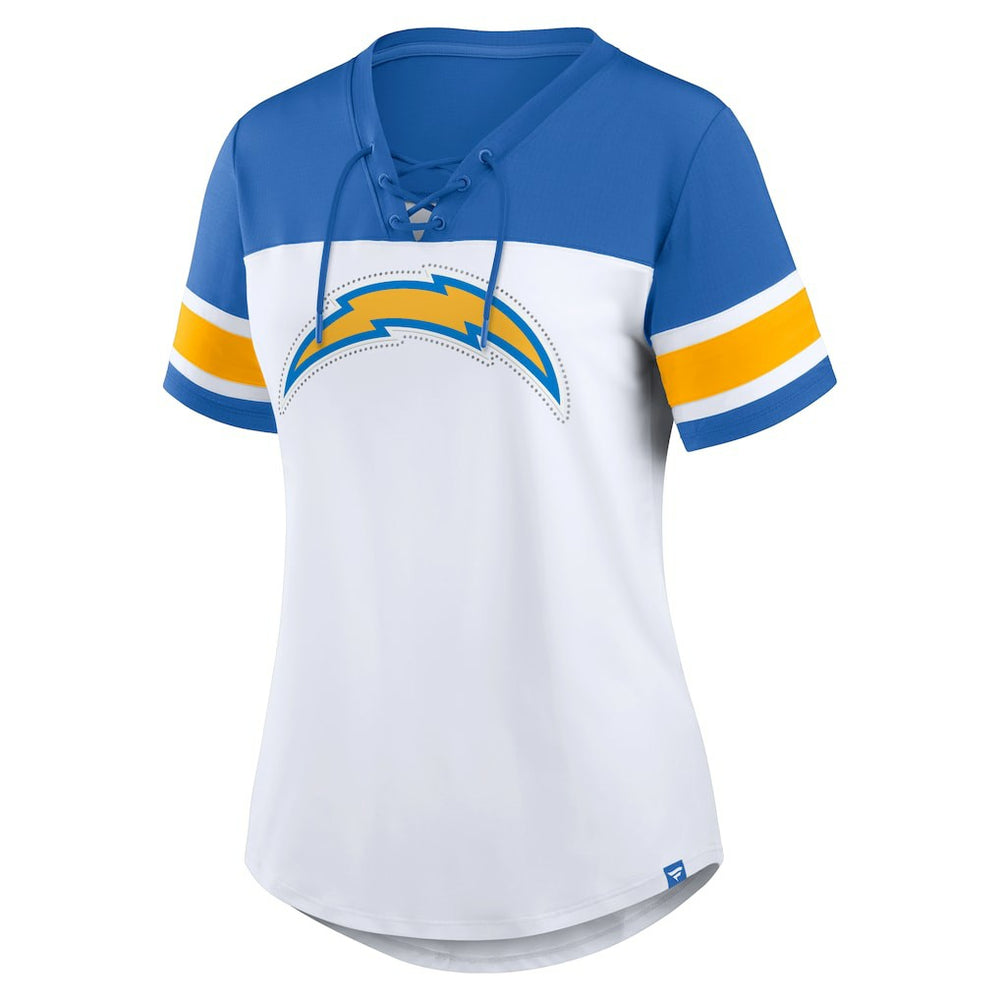 Women's Athena Rhinestone Lace-Up V-Neck T-Shirt - Los Angeles Chargers
