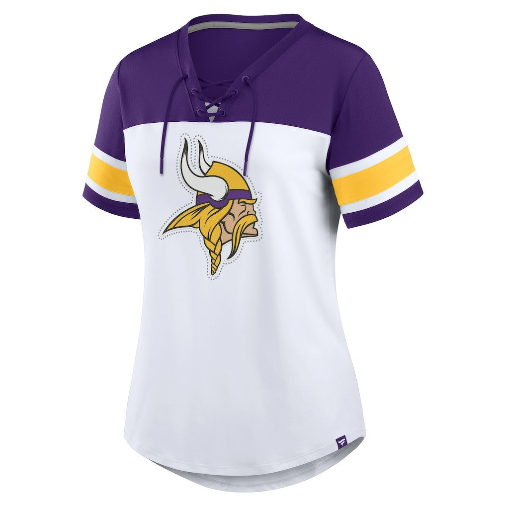 Women's Athena Rhinestone Lace-Up V-Neck T-Shirt - Minnesota Vikings