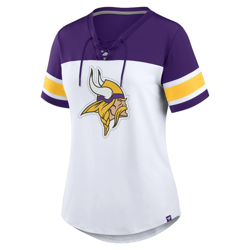 Women's Athena Rhinestone Lace-Up V-Neck T-Shirt - Minnesota Vikings