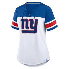 Women's Athena Rhinestone Lace-Up V-Neck T-Shirt - New York Giants