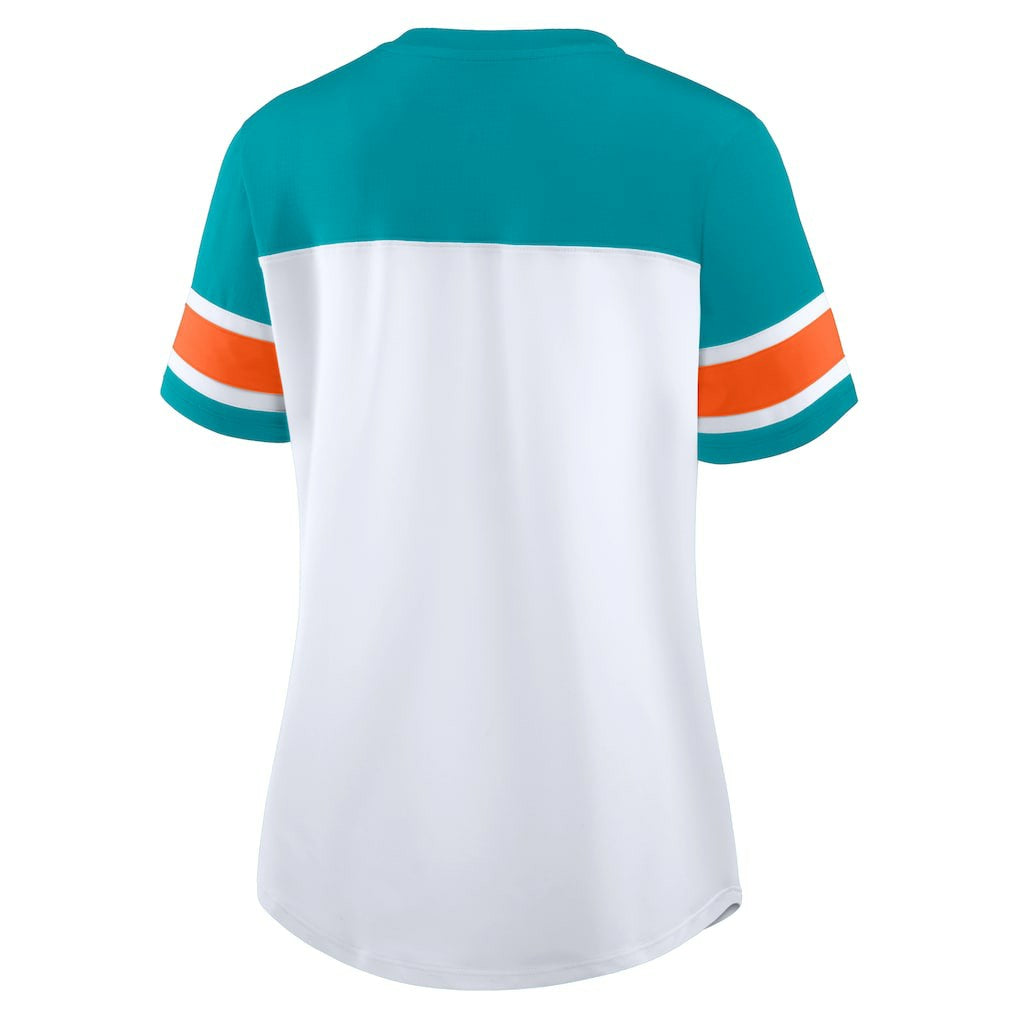 Women's Athena Rhinestone Lace-Up V-Neck T-Shirt - Miami Dolphins