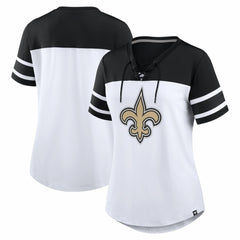 Women's Athena Rhinestone Lace-Up V-Neck T-Shirt - New Orleans Saints
