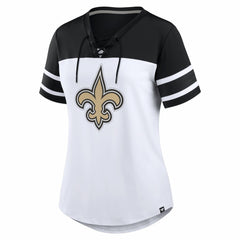 Women's Athena Rhinestone Lace-Up V-Neck T-Shirt - New Orleans Saints