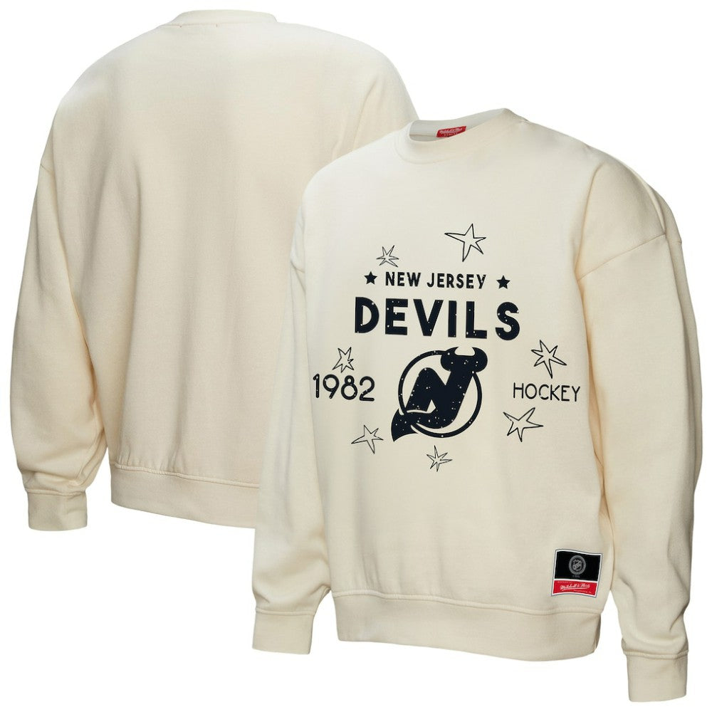 NHL Cream New Jersey Devils Mitchell & Ness Women's Logo 3.0 Pullover Sweatshirt
