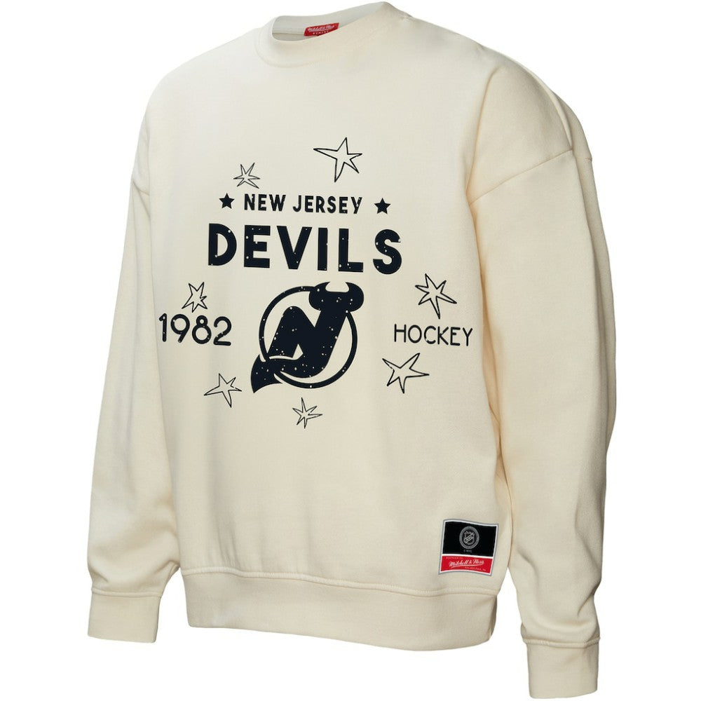 NHL Cream New Jersey Devils Mitchell & Ness Women's Logo 3.0 Pullover Sweatshirt