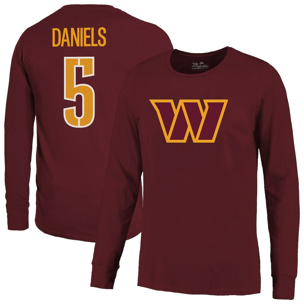 Jayden Daniels  Majestic Threads Name & Number Non-Distressed Long Sleeve T-Shirt - Washington Commanders