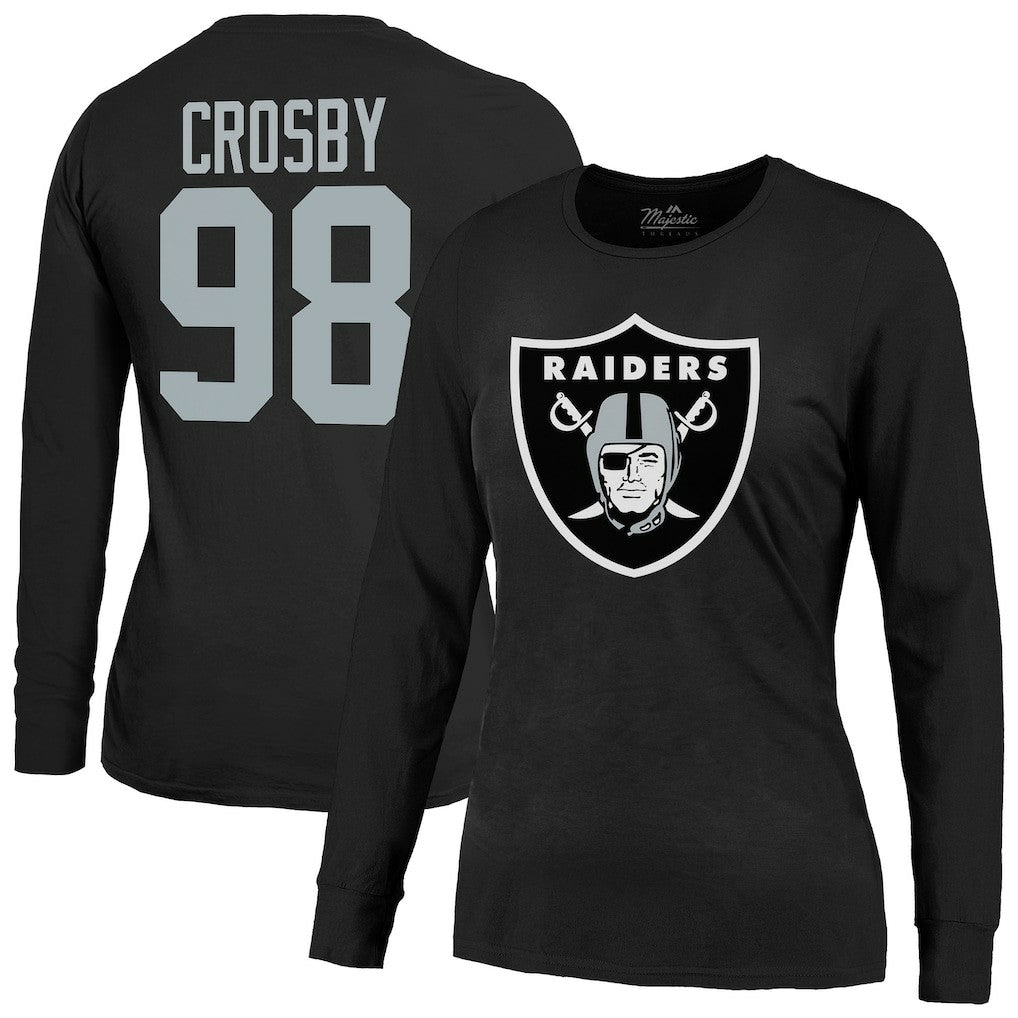Maxx Crosby  Majestic Threads Women's Player Name & Number Long Sleeve T-Shirt - Las Vegas Raiders