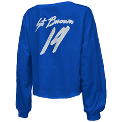 Amon-Ra St. Brown  Majestic Threads Women's Name & Number Off-Shoulder Script Cropped Long Sleeve Relaxed V-Neck T-Shirt - Detroit Lions