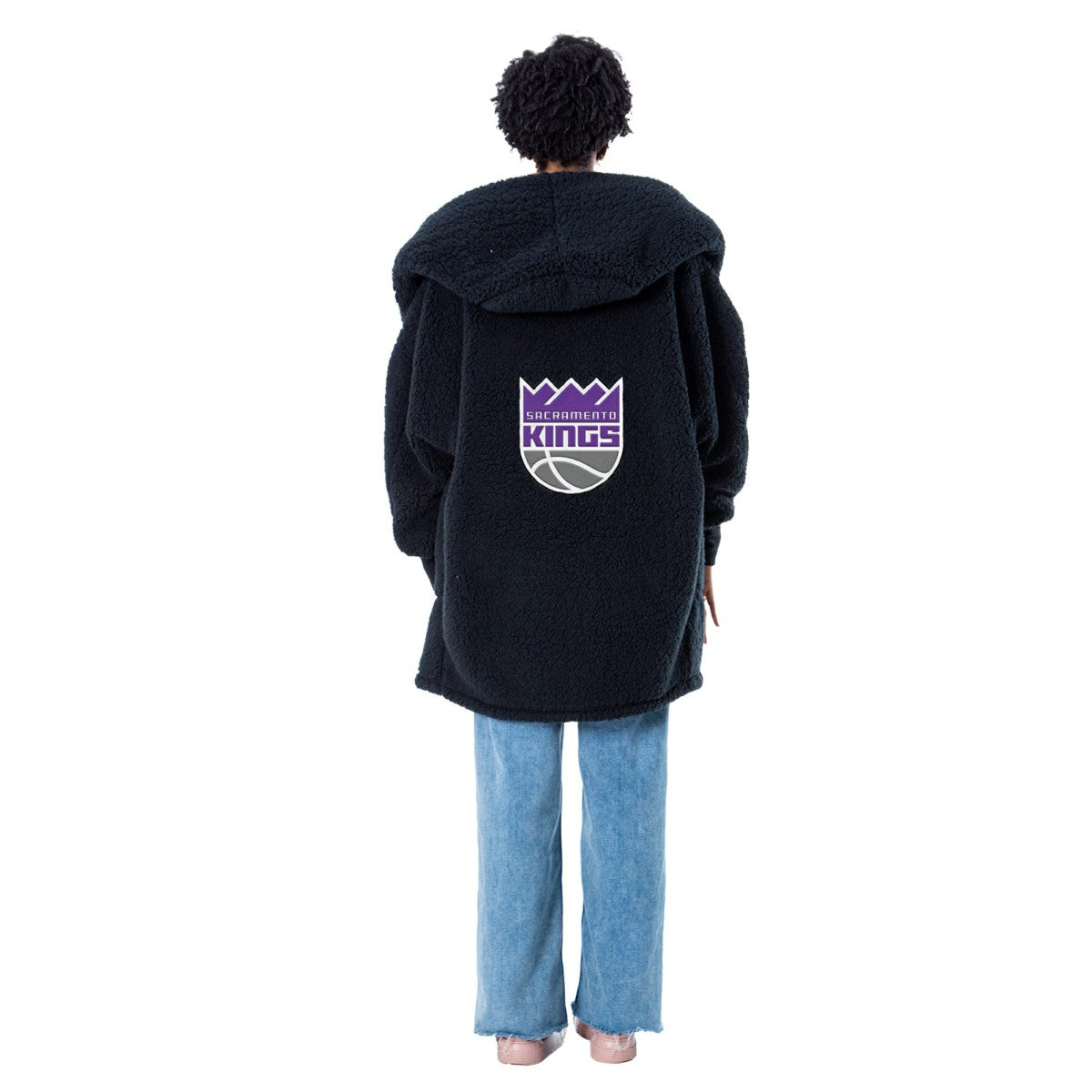 NBA The Best Lounger in the World By Jill Martin Sacramento Kings Unisex Black Oversized Open-Front Hoodie Sweater discount