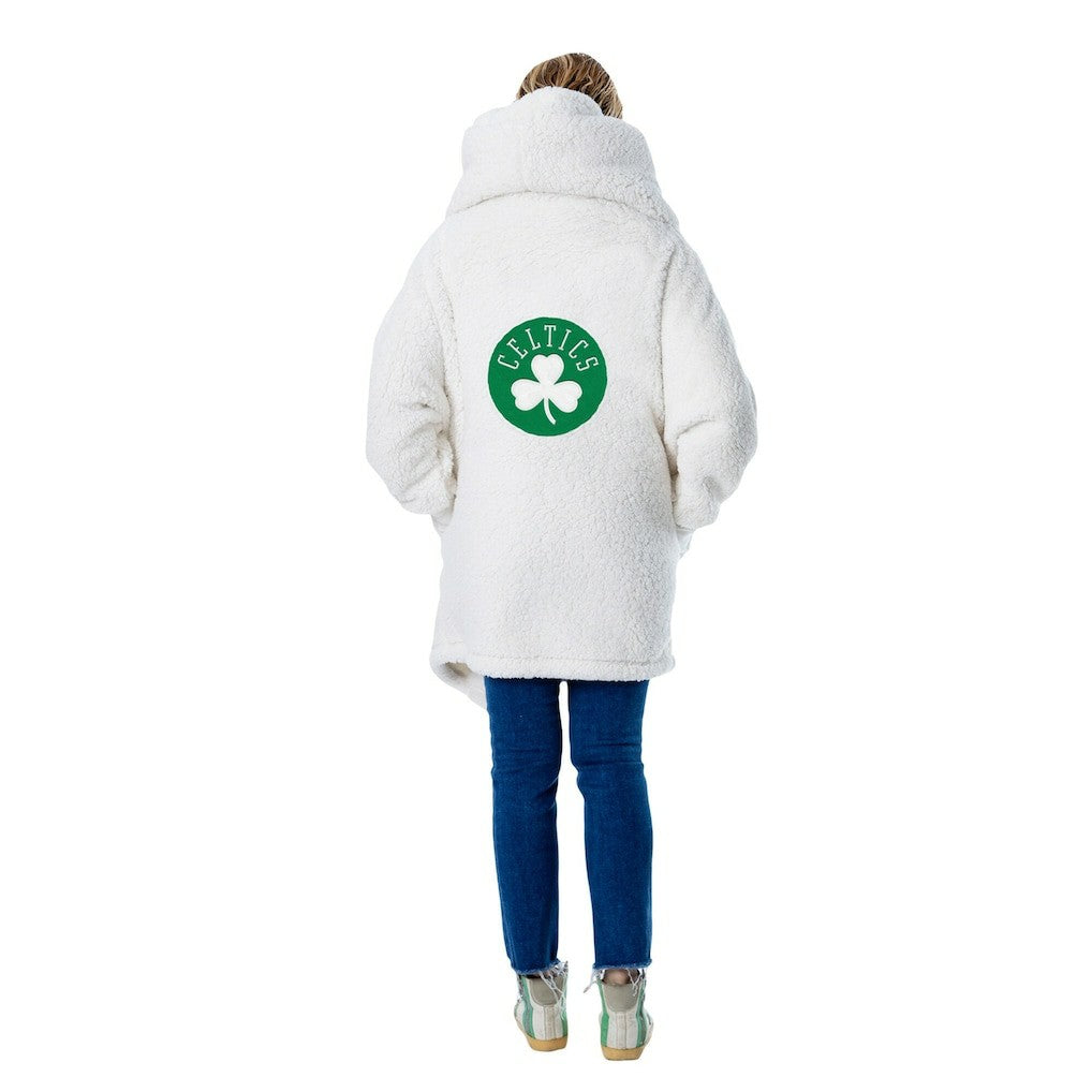 NBA The Best Lounger in the World By Jill Martin Boston Celtics Unisex Cream Oversized Open-Front Hoodie Sweater on sale