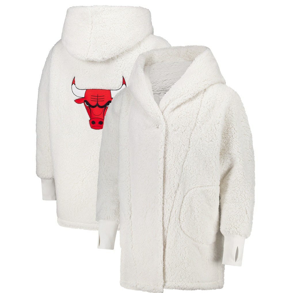 NBA The Best Lounger in the World By Jill Martin Chicago Bulls Unisex Cream Oversized Open-Front Hoodie Sweater on sale
