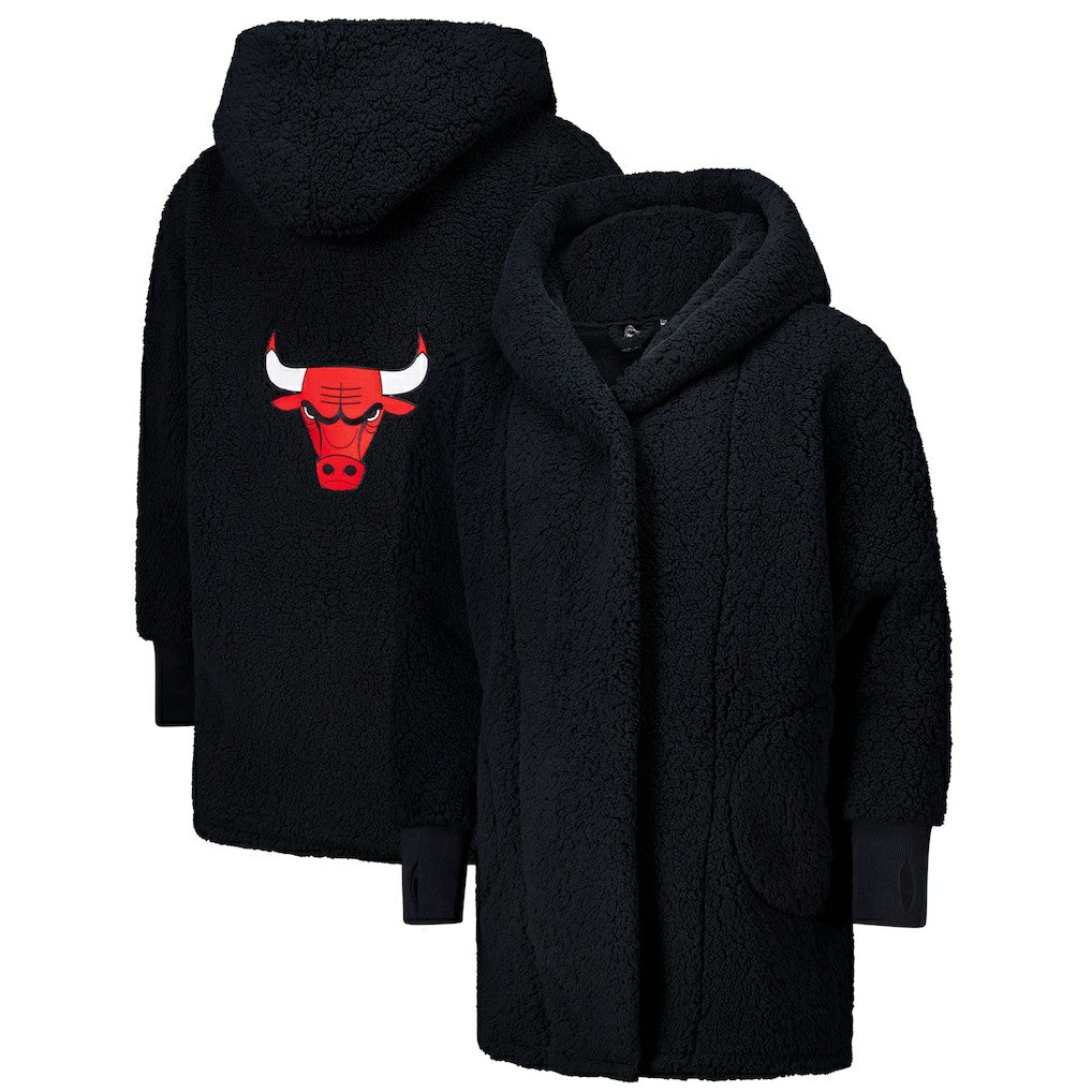 NBA The Best Lounger in the World By Jill Martin Chicago Bulls Unisex Black Oversized Open-Front Hoodie Sweater cheap