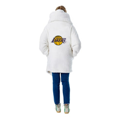 NBA The Best Lounger in the World By Jill Martin Los Angeles Lakers Unisex Cream Oversized Open-Front Hoodie Sweater sale