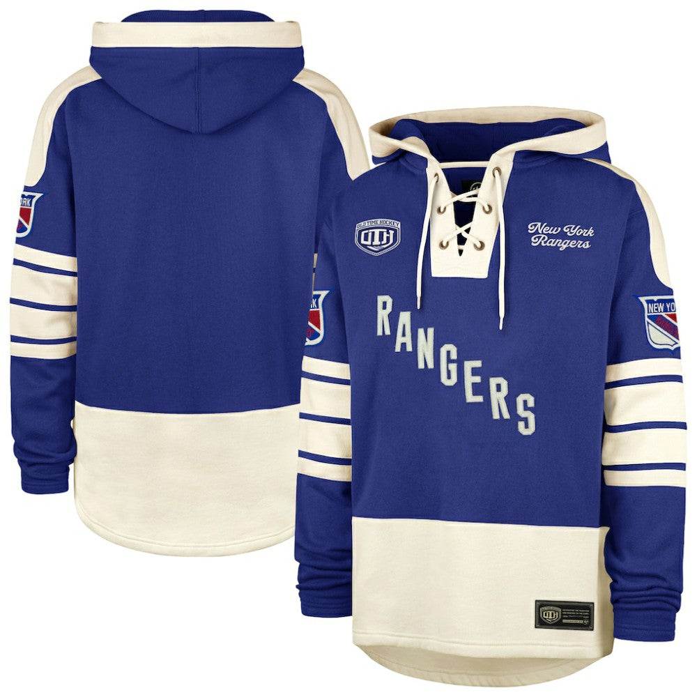 NHL Blue New York Rangers '47 Blue Line Heritage Lacer Pullover Hoodie