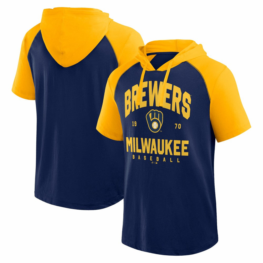 MLB Milwaukee Brewers Logo Athletic Prime Raglan Short Sleeve Hoodie T-Shirt