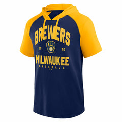 MLB Milwaukee Brewers Logo Athletic Prime Raglan Short Sleeve Hoodie T-Shirt