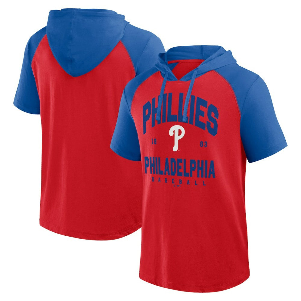 MLB Philadelphia Phillies Logo Athletic Prime Raglan Short Sleeve Hoodie T-Shirt