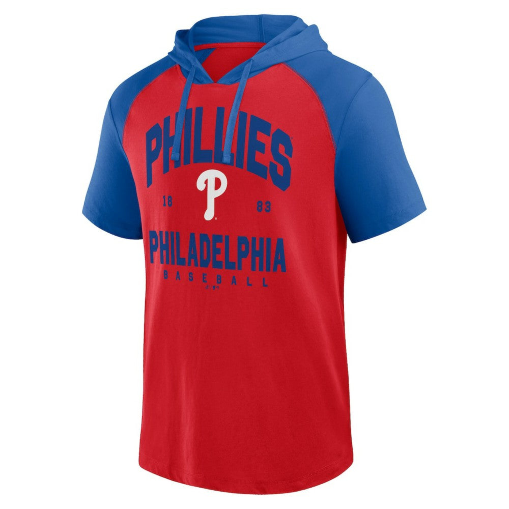 MLB Philadelphia Phillies Logo Athletic Prime Raglan Short Sleeve Hoodie T-Shirt