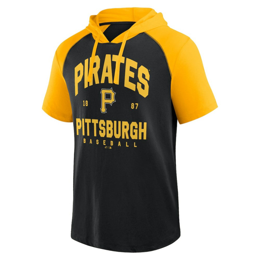MLB Pittsburgh Pirates Logo Athletic Prime Raglan Short Sleeve Hoodie T-Shirt