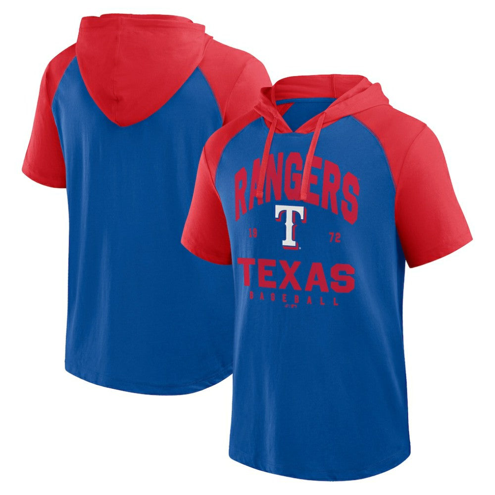 MLB Texas Rangers Logo Athletic Prime Raglan Short Sleeve Hoodie T-Shirt