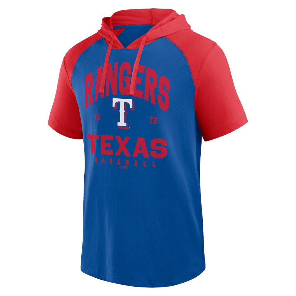 MLB Texas Rangers Logo Athletic Prime Raglan Short Sleeve Hoodie T-Shirt