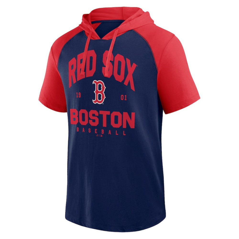 MLB Boston Red Sox Logo Athletic Prime Raglan Short Sleeve Hoodie T-Shirt