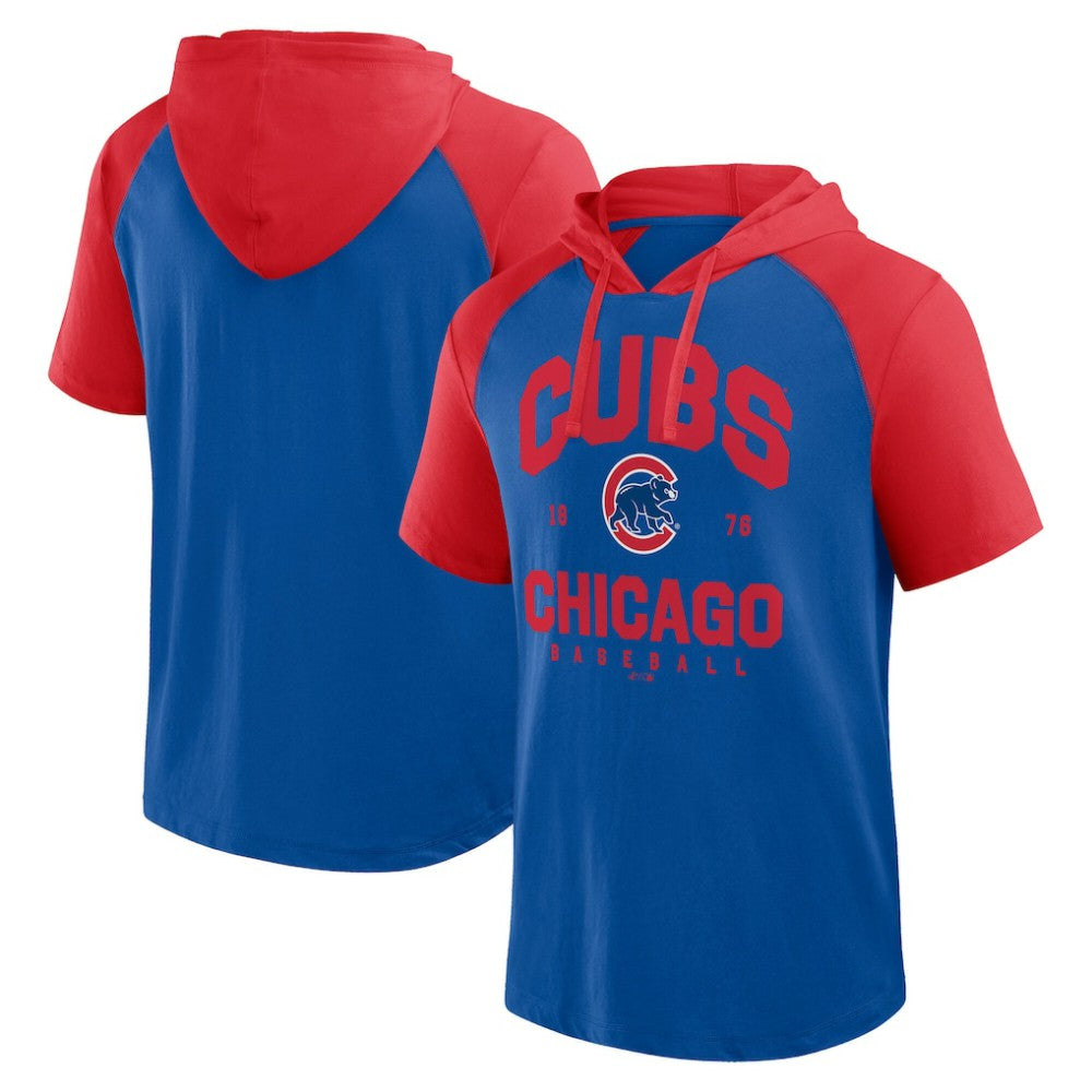 MLB Chicago Cubs Logo Athletic Prime Raglan Short Sleeve Hoodie T-Shirt