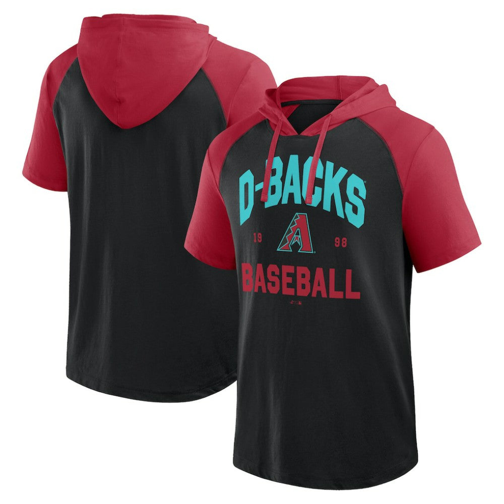 MLB Arizona Diamondbacks Logo Athletic Prime Raglan Short Sleeve Hoodie T-Shirt