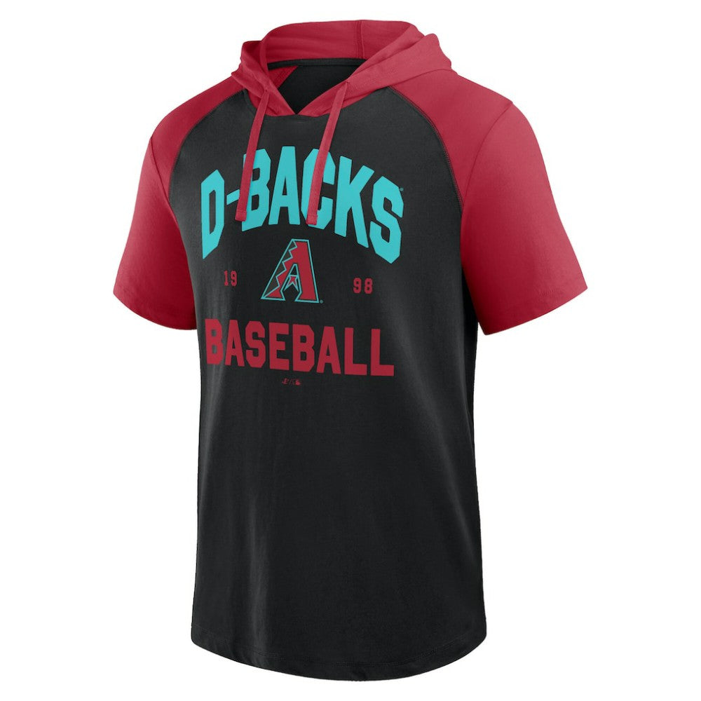 MLB Arizona Diamondbacks Logo Athletic Prime Raglan Short Sleeve Hoodie T-Shirt
