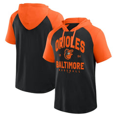 MLB Baltimore Orioles Logo Athletic Prime Raglan Short Sleeve Hoodie T-Shirt