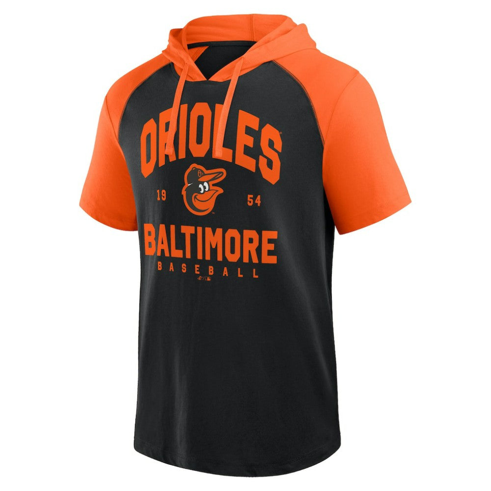 MLB Baltimore Orioles Logo Athletic Prime Raglan Short Sleeve Hoodie T-Shirt