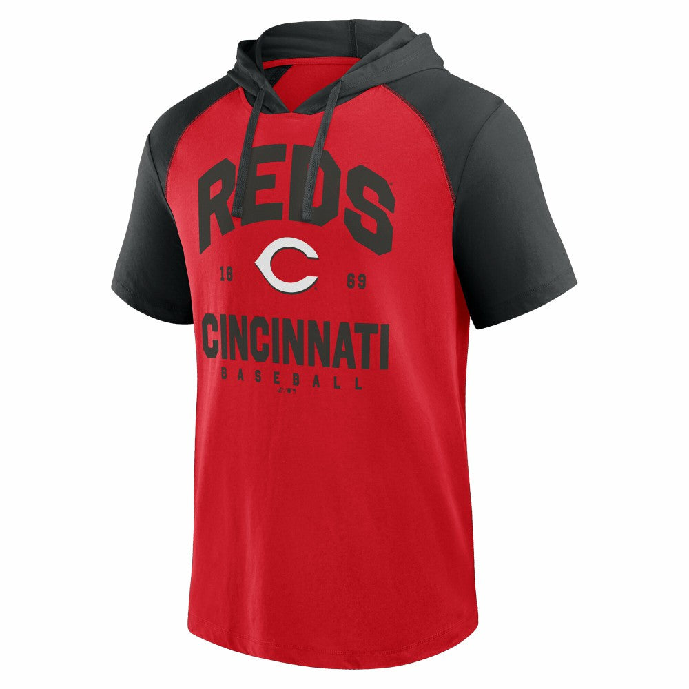 MLB Cincinnati Reds Logo Athletic Prime Raglan Short Sleeve Hoodie T-Shirt