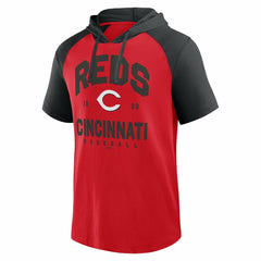 MLB Cincinnati Reds Logo Athletic Prime Raglan Short Sleeve Hoodie T-Shirt